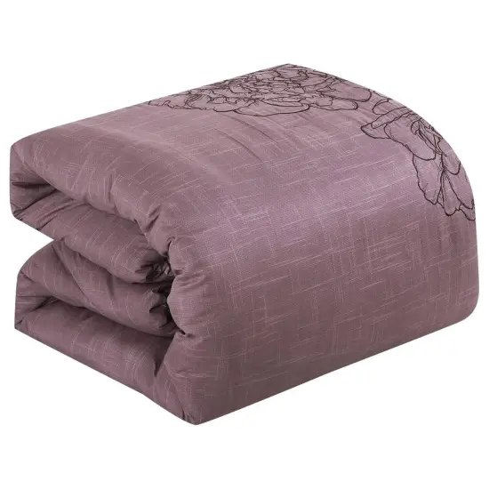 7 Pieces Keeya Purple Floral Comforter Set Peony Embroidery {4}