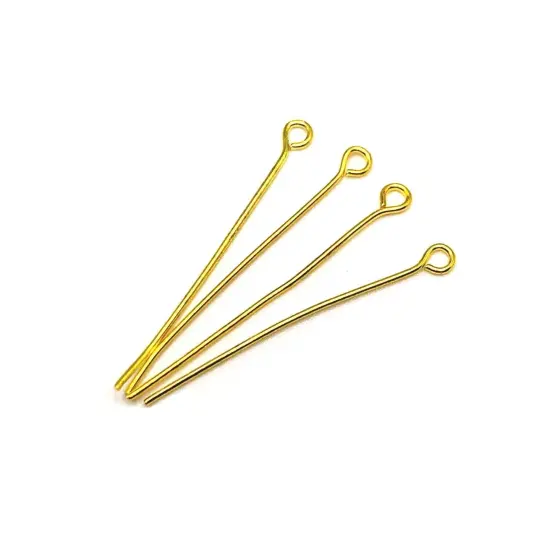100 or 500 Pieces: 35 mm Gold Plated Eye pins, 21g {3}