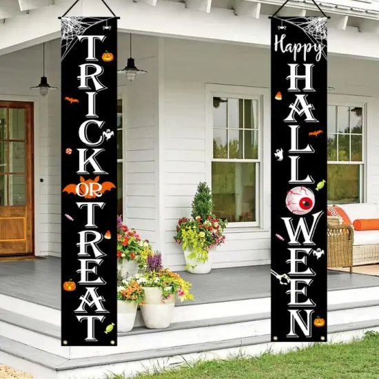 Halloween Decorations Indoor Outdoor TRICK OR TREAT Happy HALLOWEEN Banner Porch Welcome Sign Decor for Home Door Wall Party {1}