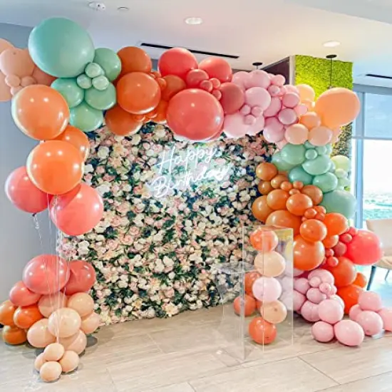 98 Pieces Pastel Balloons Garland Kit Coral Balloons Teal Blue Balloons Champagne and Baby Pink Matte Balloons Gold Metallic Balloons for Baby Shower Rainbow Birthday Weeding Anniversary Decorations {1}