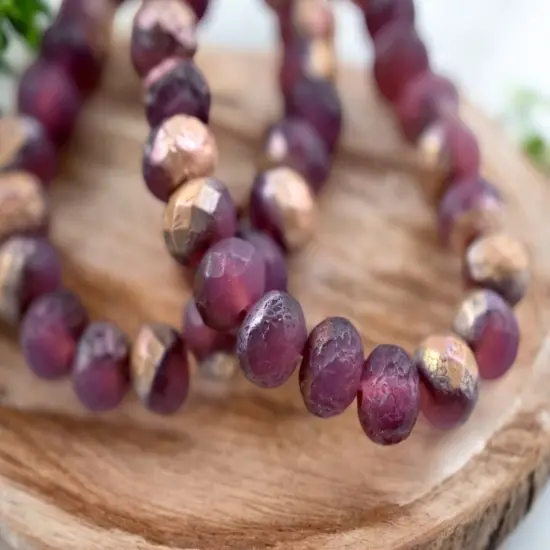 *25* 5x7mm Copper Etched Matte Dusty Rose Pink Fire Polished Rondelle Beads {1}