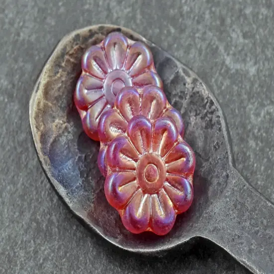 *6* 18mm Ruby Red Luster AB Daisy Flower Beads {3}