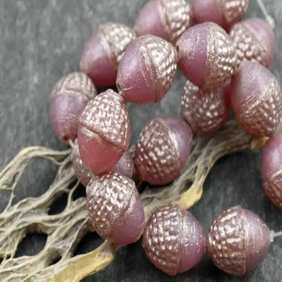 *8* 10x12mm Platinum Washed Matte Dusty Pink Acorn Oval Beads {3}