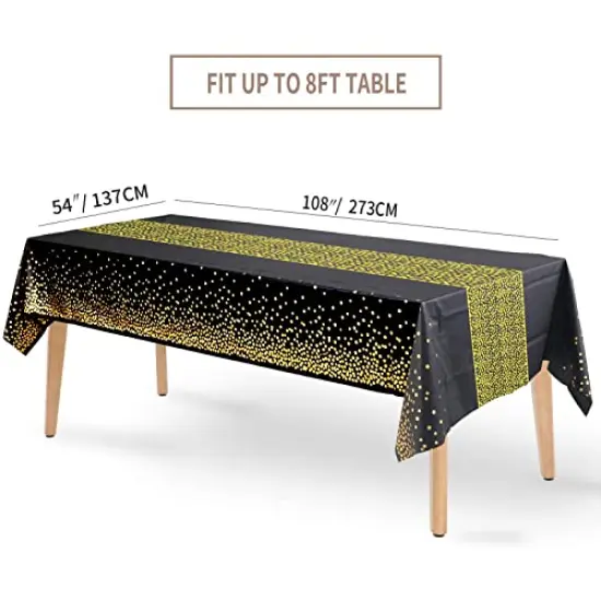 4 Packs 54"x108" Gold Wave Point Black Disposable Plastic Table Cover Waterproof Tablecloths for Rectangle Tables up to 8 ft in Length Party Decorations {1}