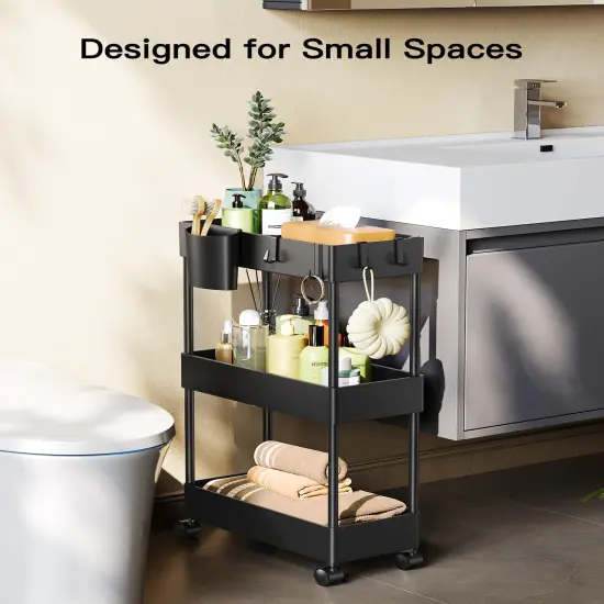 Slim Storage Cart with Wheels, Bathroom Cart Organizer Bathroom Storage Small, Rolling Cart for Bathroom, Laundry Room, Kitchen, Narrow Space, Black PIUC04 {1}