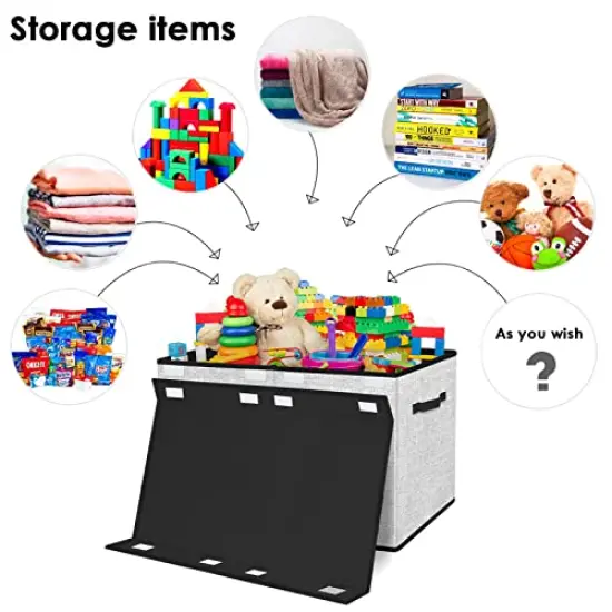 Large Toy Box Storage Chest for Girls Kids,Collapsible Toy Bin Organizer Basket with Lids for Blanket,Toys,Toddler,Nursery,Playroom (White) {1}