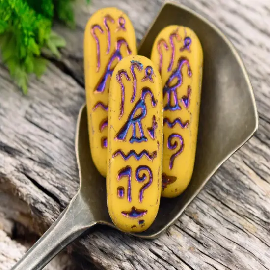 *6* 25x10mm Matte Opaque Sunflower Rainbow Metallic Egyptian Cartouche Oval Beads {2}