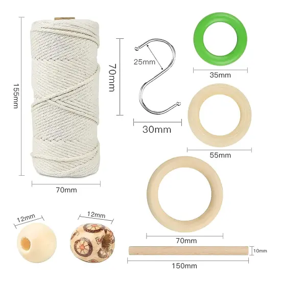 120 Pieces Macrame Kit, All in Macrame Supplies 3mm Macrame Cord,DIY Macrame Kit for Adults Beginners, Macrame beads with Wooden Rings and Wooden Sticks for Macrame Plant Hanger Kit {1}
