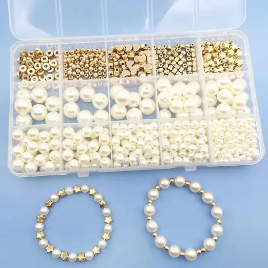 750 Pieces Beads for Bracelets Making Kit DIY Pearl Beads for Jewelry Making Kit for Adults Charms for Bracelets String Crystal Beads for Bracelets Making Kit for Girls Jewelry Making Supplies {1}