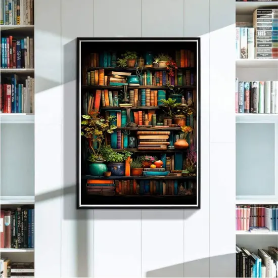 Diamond Painting Kits for Adults, Bookshelf Plant DIY 5D Diamond Art Kits for Adults Beginners Full Round Drill Diamond Dots Crystal Craft Kits for Home Wall Art Decor Gifts 12x16 inch {3}