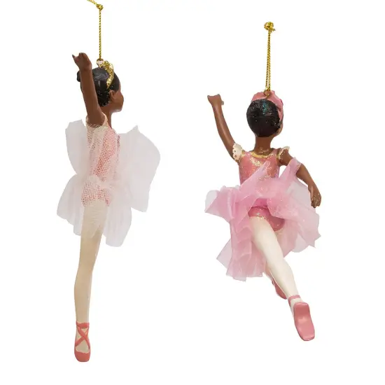 6.5" African American Ballerina Ornaments &ndash; Set of 2 Assorted Elegant Christmas Decorations {2}