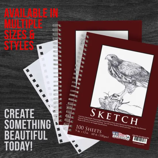 9"x12" Sketch Book Pad, 2 Pack (100 Sheets Each), 60lb (100gsm) Spiral Bound - Sketching, Drawing Pad, Acid-Free Paper - Sketch Pads For Adults, Students: Colored Pencils, Charcoal {5}
