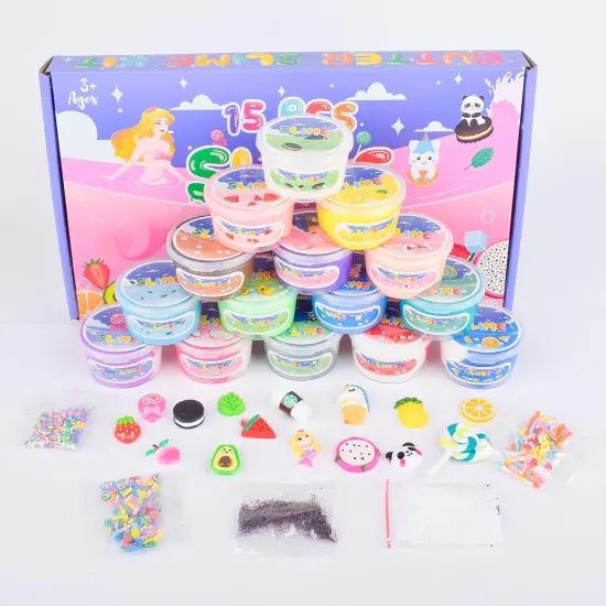15 Pack Butter Slime Kit with Fruits Charms {2}