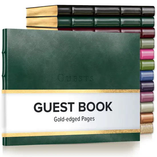 Gallery Leather Guest Book Special Events, add Photos, 192 Lined Pages, Bonded Leather, Hardcover, Gold-Gilded, Guestbook Acadia Green {1}
