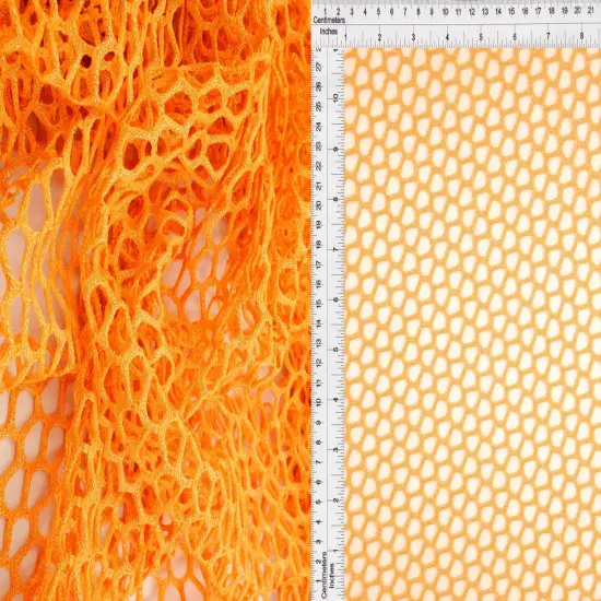 1 Yard Lurex Fishnet Mesh Fabric, 58/60&Prime; Wide Polyester Spandex Blend ORANGE {1}