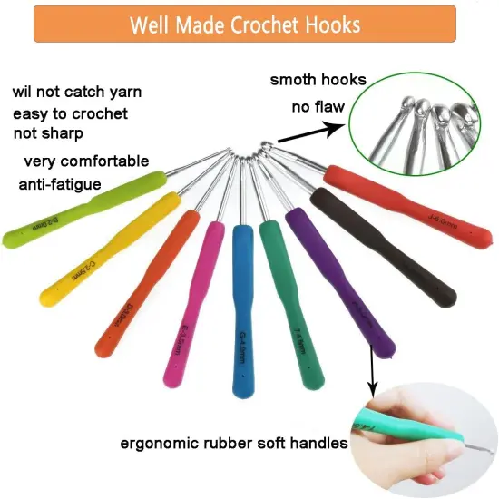 Crochet Hook Set with Storage Box - 9 Soft Grip Ergonomic Crochet Hooks, 12 Colorful Aluminum Yarns, with Crochet Supplies and Accessories {2}