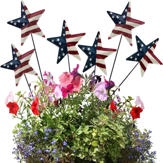 H Metal American Star Barn Yard Sign, Patriotic Metal US Flag Star Barn Garden Stake for Planter Pot Walkway Pathway 4th of July Decor {1}