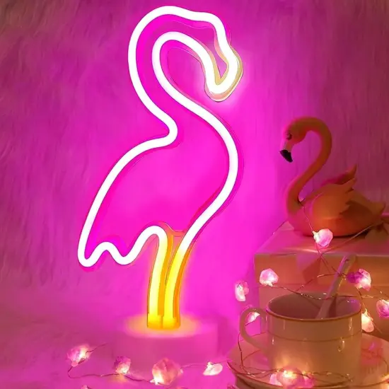 Flamingo Neon Sign &ndash; LED Pink Flamingo Light for Bedroom, Girls Room Decor, Party, or Gift | USB/Battery Operated with Pedestal {1}