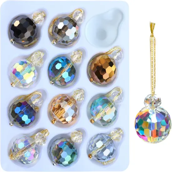 12 Pcs Multicolor Crystal Glass Christmas Balls Ornaments {1}