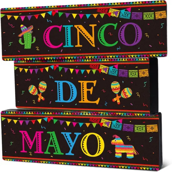 3 Pcs Mexican Fiesta Party Decorations Wooden Cinco De Mayo Centerpieces Sombrero Llama Maracas Table Signs Wood Taco Parties Tiered Tray Decor for Fiesta Taco Bar Mexican Decor {1}