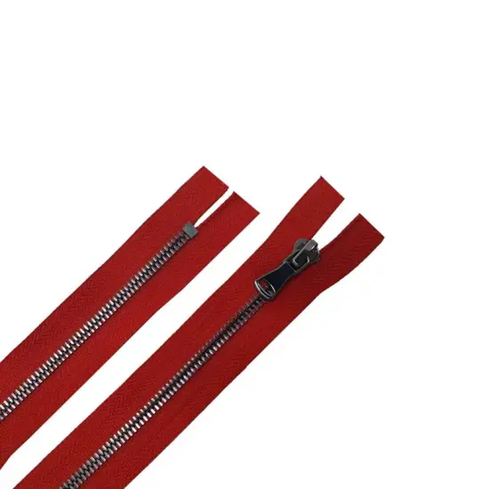 5MM One Way Non Separating Closed Bottom Zipper Red Tape Gun Metal Teeth 7 Inche {1}
