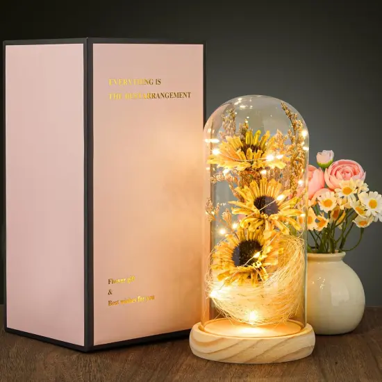 Artificial Sunflower in Glass Dome with LED Lights, Sunflower Gift for Women, Mom, Grandma, Birthday/Mother's Day/Home Decor - Thoughtful Keepsake Present for Anniversary {3}