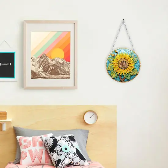 DIY Hanging Diamonds Painting Pendant Kit Sunflower, 7.4x7.4inch Gem Painting Board Art Kit Ornament, Special Crystal Diamond Craft Box Kit, Yellow {2}