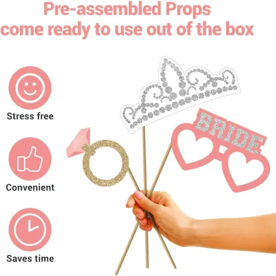 Fully Assembled Wedding Photo Booth Props - Set of 40 - Gold, Pink, Teal, & Silver Selfie Signs - Wedding Party Supplies & Decorations - Cute Designs with Real Glitter - Did We Mention No DIY {2}