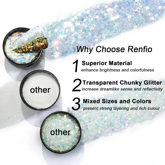 Opal Chunky Glitter, 1.75oz/50g Blue Glitter, Dreamy High Sparkle Glitter for Crafts Holographic Fine Glitter Mix Iridescent Glitters Flake for Resin Nails Art Hair DIY Snow Globe - Azure Sky {4}