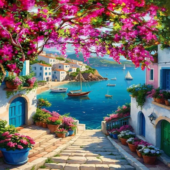 DIY Scenery Paint by Numbers Kit for Adults,Unframed Landscape Paint by Number Kits on Canvas with Brushes,Flowers and Sea Oil Painting Kits for Home Wall Decor 16X20 Inch. {1}