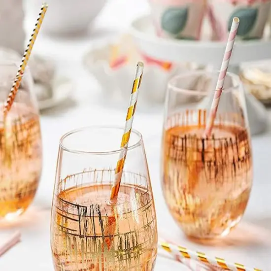Biodegradable Paper Straws, 100 Pink and Gold Straws for Party Supplies, Birthday, Wedding, Bridal/Baby Shower, Christmas Decorations and Holiday Celebrations {5}