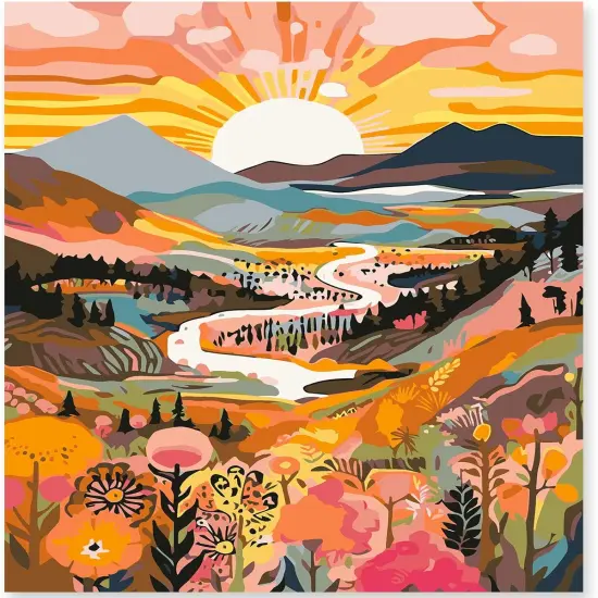 Paint by Numbers Kit for Adults Beginners & Kids Ages 8-12,1 Pack 16x20 inches Canva for Painting Kits for Adults in Colorful Box(Without Frame)- Sunrise Mountains and Rivers {1}