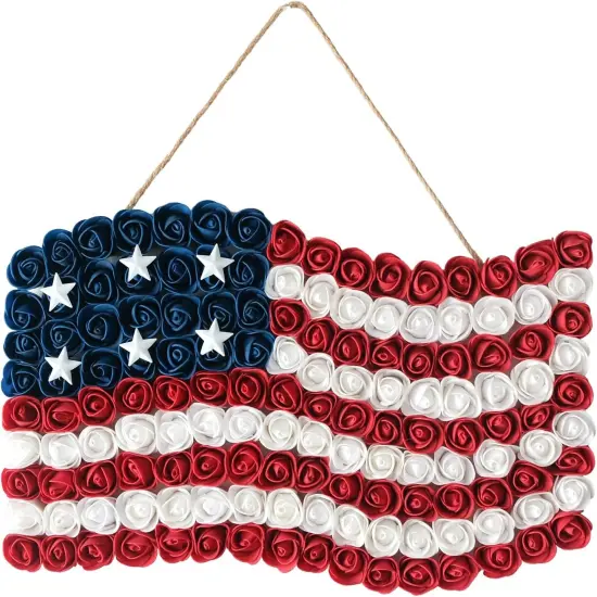 4th of July Wreath Patriotic Wreath Independence Day Wreath for Front Door, 17''*11''Window Wall Patio Decoration Memorial Day Americana Wreath with Red White and Blue American Flag Wreath {1}