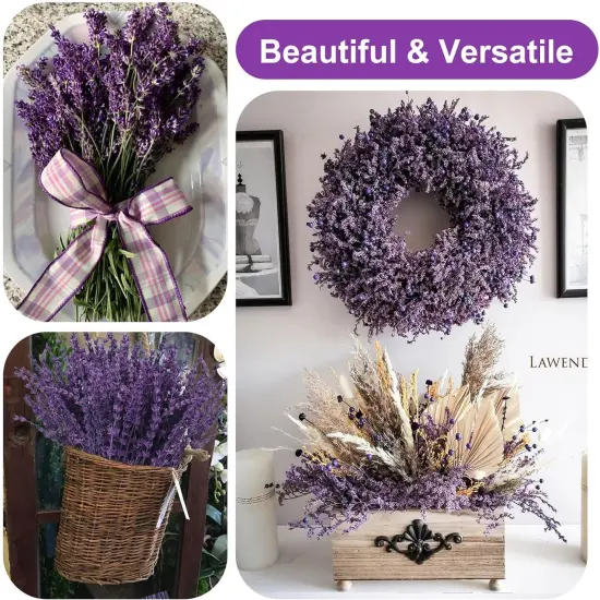Dried Purple Lavender Flowers Bundle-Dried Preserved Lavender Bouquet 8-12" for Shower Weeding Home Vase Decor, Crafts, Aromatherapy, Fragrance, Fresh Silk Dry Live Plants, 90g(3.17oz) {3}