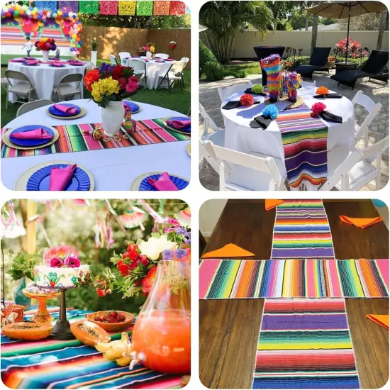 Mexican Table Runner 14x84 Inches Mexican Party Wedding Decorations for Fiesta Party Table Runners Rainbow Striped Serape Zarape Table Runner for Cinco de Mayo {4}