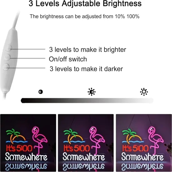 Summer Flamingo "It's 5:00 O'clock Somewhere" Neon Sign - Dimmable LED Bar & Beer Neon Light for Wall D&eacute;cor {2}