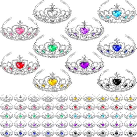 60 Pack Kids Tiara Crown Set Dress up Costume Party Accessories Princess Crown with Heart Stones Plastic Headband {1}