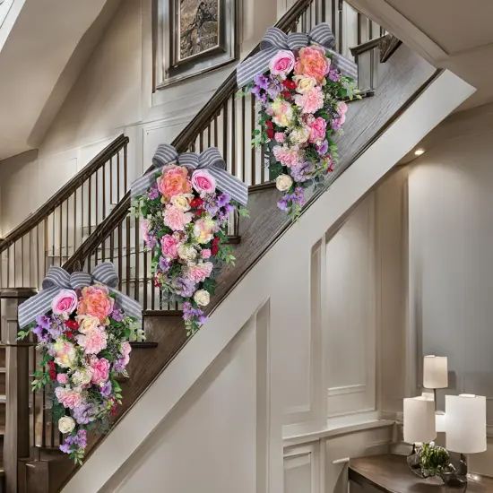 24-Inch Lighted Spring Peony Swag &ndash; Artificial Teardrop Wreath for Front Door {4}