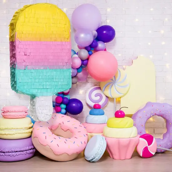 Ice Cream Pinata Includes Stick Blindfold Confetti Ice Cream Pinata Summer Theme Pinata Ice Cream Party Supplies for Kids Summer Birthday Party Decor, 16.1 x 7.9 x 3.2 Inches {4}