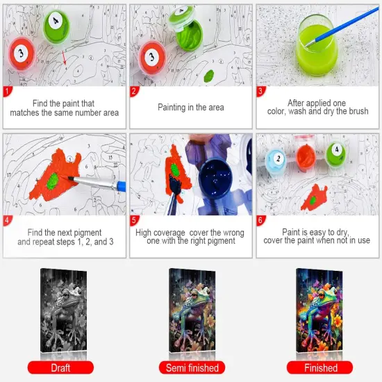 Frog DIY Paint by Number Abstract Colourful Frog Paint by Numbers for Adults Frog in the Water Paint by Numbers Kits on Canvas for Home Wall Decor Acrylic Paint by Number Kits for Kid 16x20inch {4}