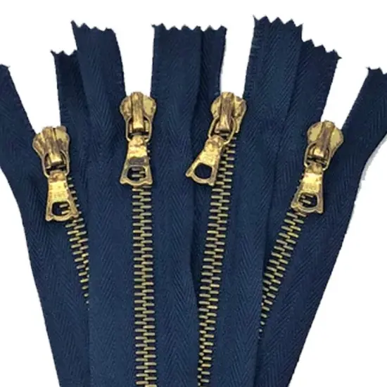 Zipper &ndash; Navy 5" Rusted Pocket Zipper with Brass Teeth, Closed Bottom, FLACH Puller {4}
