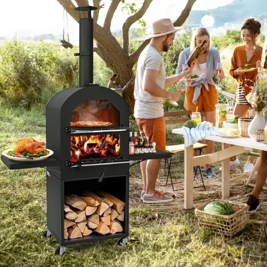 Outdoor Wood-Fired Pizza Oven with Wheels, Thermometer & Accessories {2}