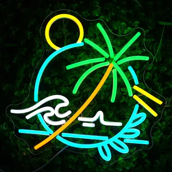 Palm Tree Neon Sign &ndash; Sea Wave LED Light Circle for Wall D&eacute;cor, Plant Neon Light for Bedroom, Living Room, Men&rsquo;s Cave, Bar, Hotel & Restaurant {2}
