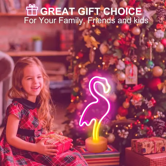 Flamingo Neon Sign &ndash; LED Pink Flamingo Light for Bedroom, Girls Room Decor, Party, or Gift | USB/Battery Operated with Pedestal {5}