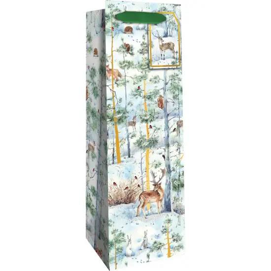 Pack/6: Snowy Woodland Wine Bag - 4-1/2 x 4-1/2 x 14" {1}