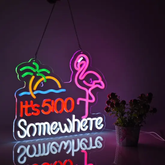 Summer Flamingo "It's 5:00 O'clock Somewhere" Neon Sign - Dimmable LED Bar & Beer Neon Light for Wall D&eacute;cor {5}