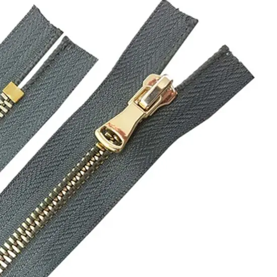 5MM Closed Bottom Zipper Gray Tape Brass Teeth 7 Inches {1}