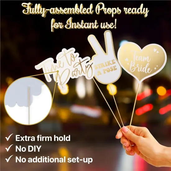 60PCs Fully Assembled Wedding Photo Booth Props - Prop Stand - Gold Signs - Elegant Wedding & Reception Party Supplies- Funny Wedding Props -Gold Foil Print &ndash; Bridal PhotoBooth {3}
