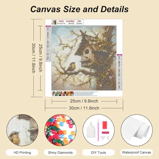 Bird Diamond Painting Kit for Adults, 5D Landscape Diamond Art Beginners - DIY Full Diamond Dot Gem Art Paintings, Suitable Gifts, and Home Decoration Crafts，12x12Inch {5}