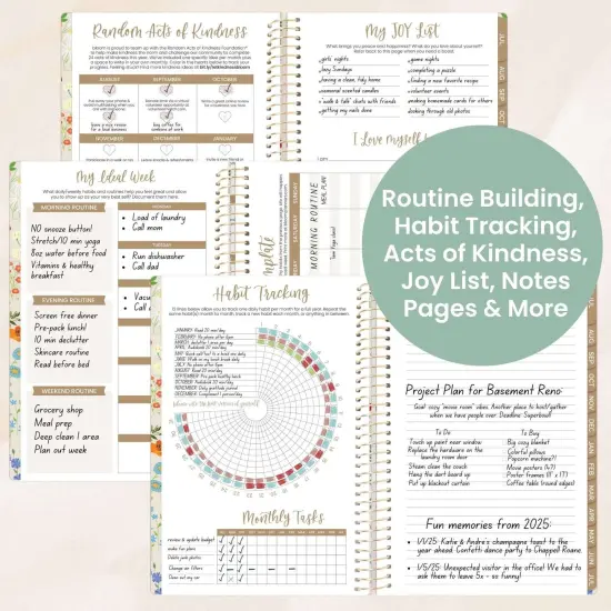 bloom daily planners 2025-26 Academic Planner, Soft Cover, 5.5" x 8.25", Garden Party, Beige {6}